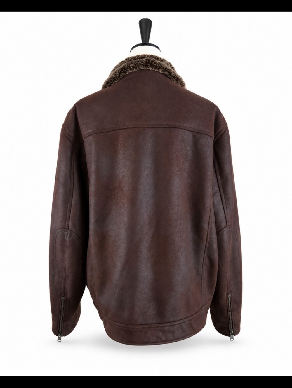 Calvin Klein Mens XL Dark Brown Faux Shearling Leather Bomber Jacket - Picture 2 of 9